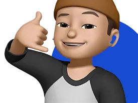 Memoji of a smiling person wearing a brown beanie and black-and-white shirt making a phone gesture with their hand.